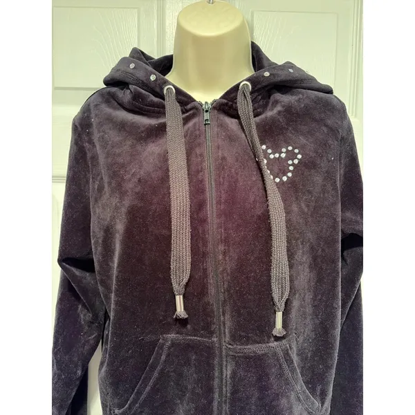 Disney Parks Mickey Mouse Velour Hoodie Black Rhinestone Y2K Women L - Image 4