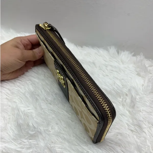 COACH Julia Khaki Brown Op Art Slim Zip Wallet - Image 3