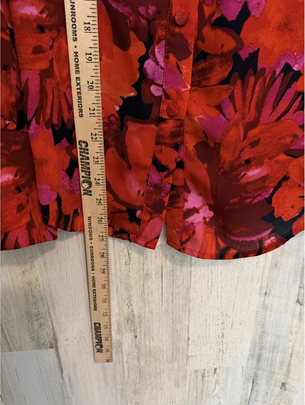 BTFBM Women's Small Red Pink Orange Floral Button Down Blouse - Image 7