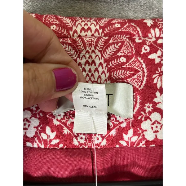 LOFT‎ Red White Floral Peter Pan Collar Cropped Jacket Blazer Women's 10 New - Image 9