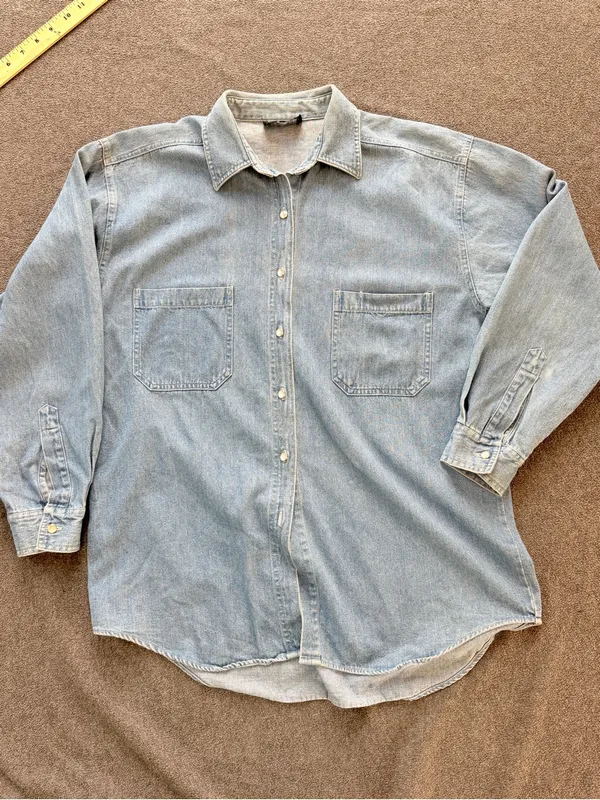 Light Wash Utility Denim Button-Down Shirt chest Pockets Plus Sz 1XLarge - Image 3