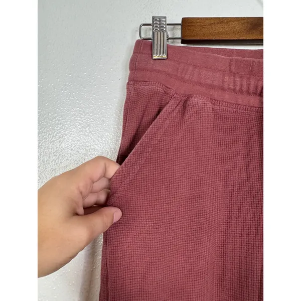 Pact Organic Cotton Waffle Knit Lounge Pants Rose Red Wide Leg Drawstring Small - Image 3