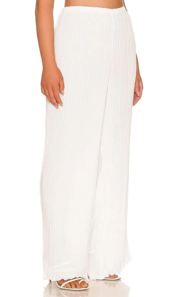 Good American White Plisse Georgette Wide Leg Pleated Pants 3/4 (US L/Xl) NWT - Image 4