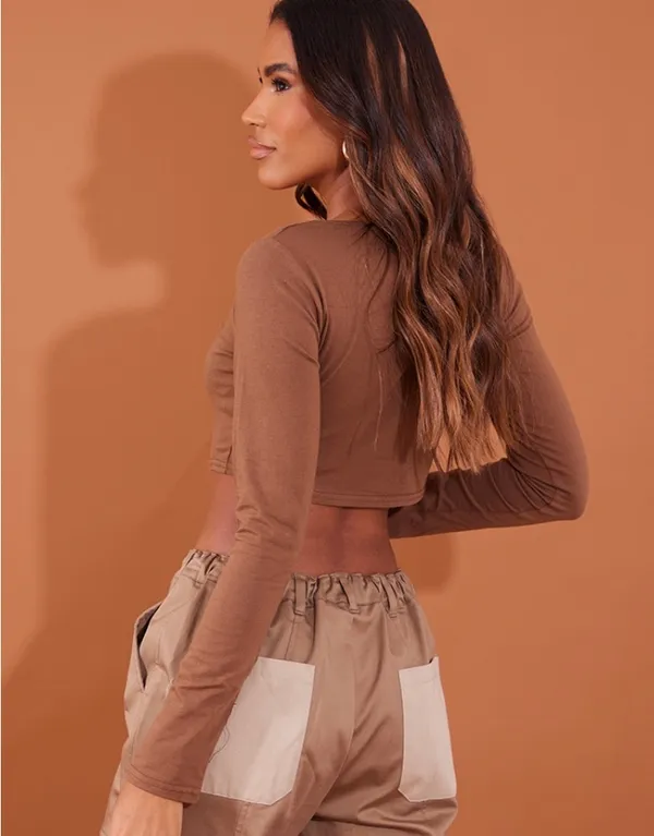 Brown long sleeve crop top - Image 2