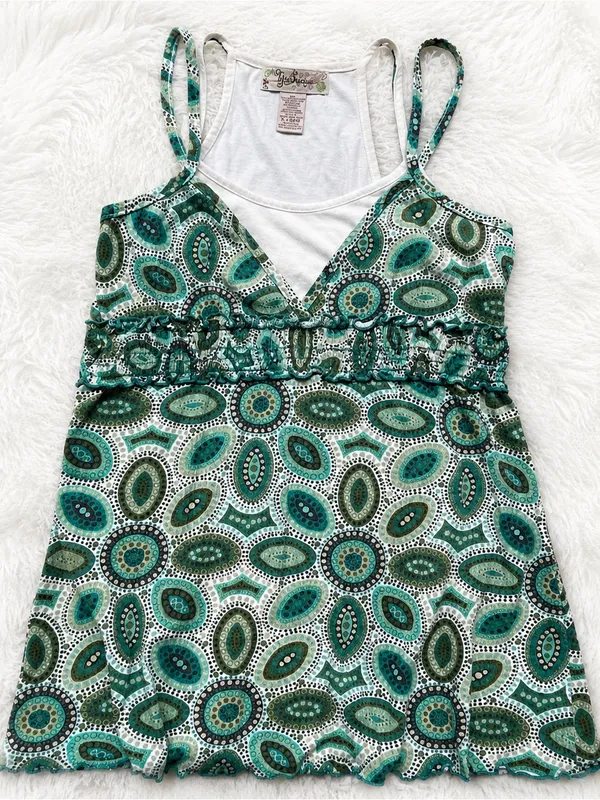 Y2K Younique XL top ~ teal and brown bohemian paisley pattern ~ Excellent - Image 2
