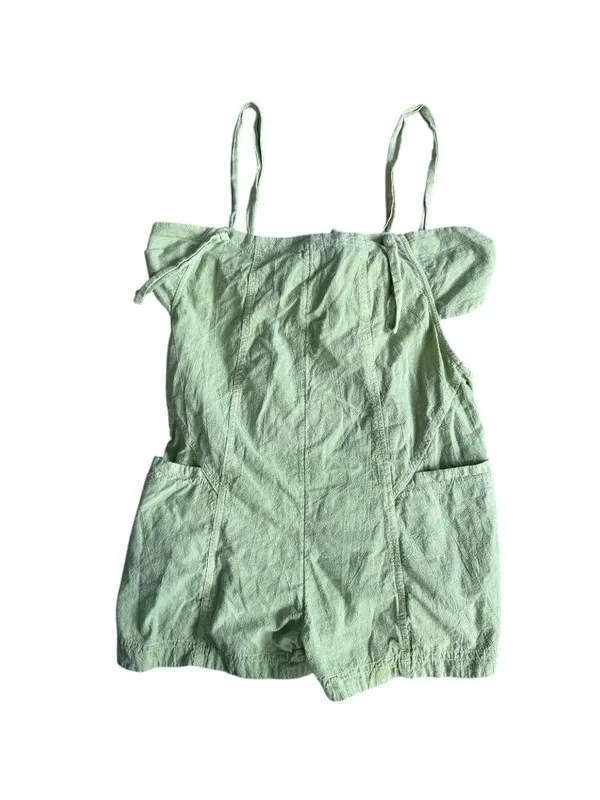 FREE PEOPLE Green Linen Blend Romper Size MEDIUM - Image 5
