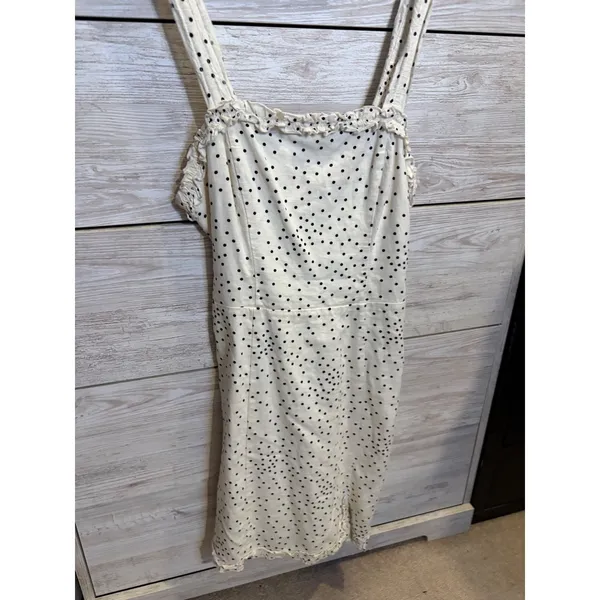 Urban Outfitters Polka Dot Ruffle Mini Dress Ivory Black XS Smocked Back Slit - Image 4