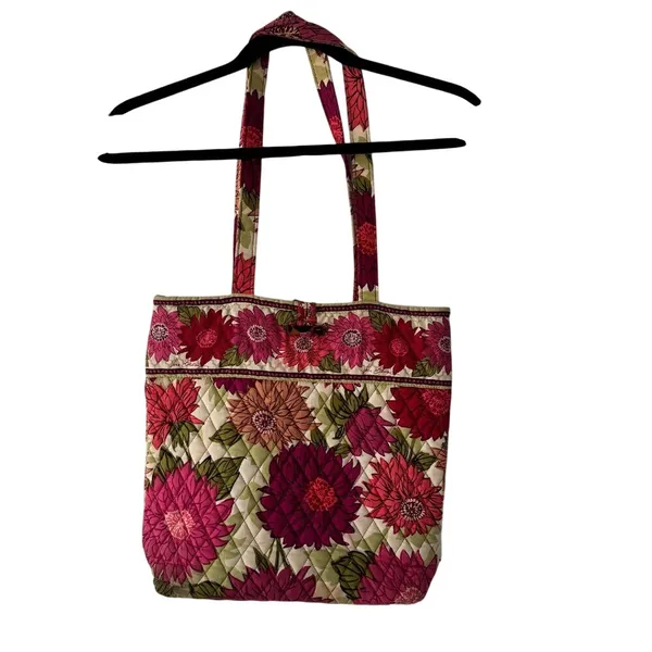 Vera Bradley‎ Folkloric Floral Quilted Cotton Tote Bag Pink Burgundy Green - Image 4