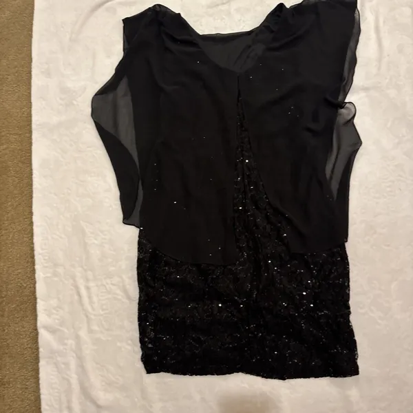 Midnight Velvet Black Sequin Mini Dress Sz 14 - Image 5