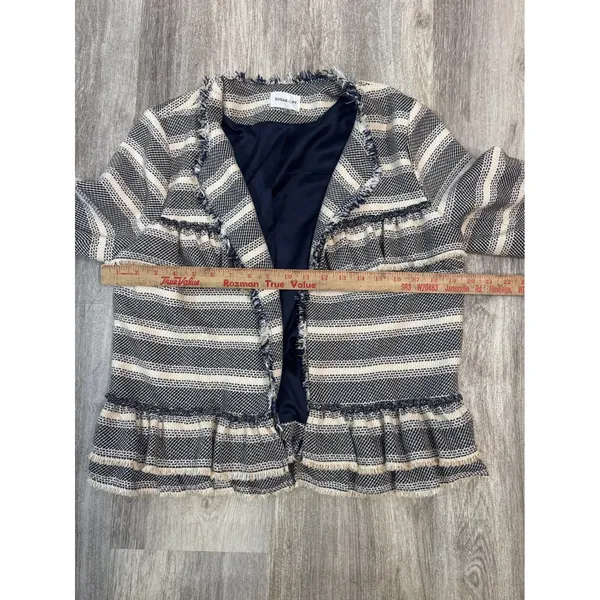Sugarlips Striped Tweed Ruffle Jacket Navy Cream Frayed Edge Womens Size‎ Medium - Image 5