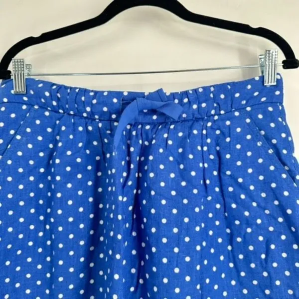 J CREW Mini Skirt Blue White Linen Polka Dot‎ Drawstring Size 8 Pull on Feminine - Image 4