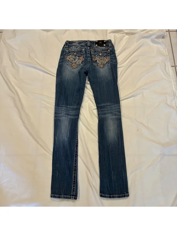 Miss Me Size 27 Embroidered Cross Pockets Western Mid Rise Straight Leg Jeans - Image 8