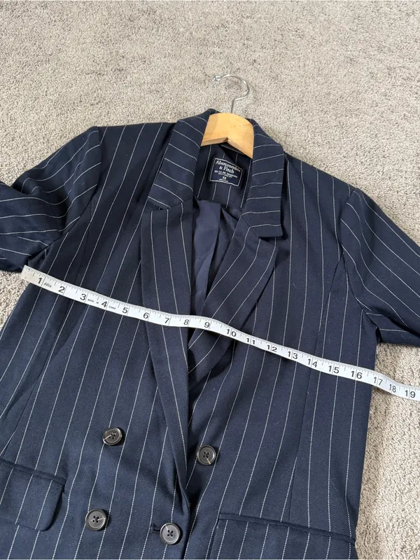 Abercrombie & Fitch Women’s Navy Pinestripe Double Breasted Blazer Classic XS - Image 7
