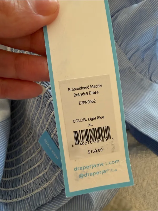Draper James Maddie Embroidered Babydoll Dress in Blue Stripe XL NEW NWT - Image 9