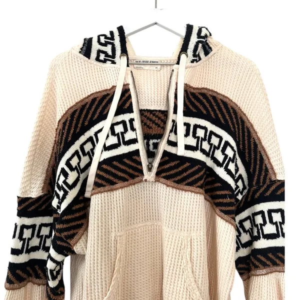 Free People Cardiff Waffle Knit Hoodie Pullover Top Size Medium - Image 10