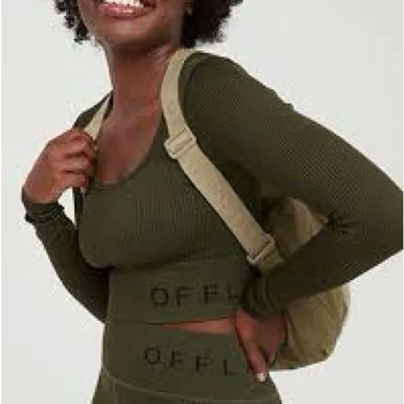 OFFLINE By Aerie Sidewalk Seamless Long Sleeve Cropped Ribbed Top Size Medium - Image 2