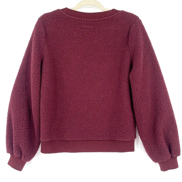 Abercrombie & Fitch Sherpa Womens Top Sz M Cozy Preppy Burgundy Athleisure Soft - Image 8