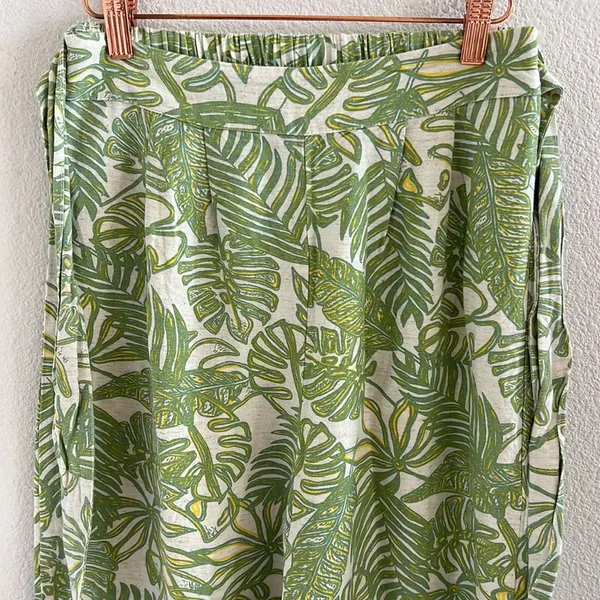 Midnight sky Modern Aloha Palm Linen Cotton Rayon Wide Leg Elastic Waist Pants S - Image 3