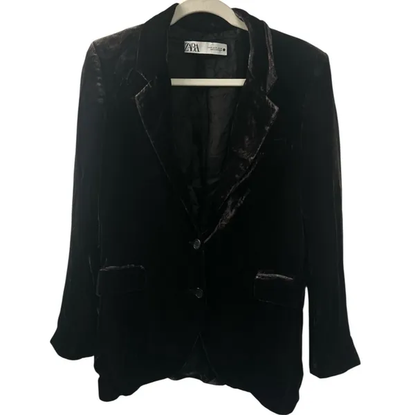 Zara Blogger's Fave Oversized Velvet Blazer in Tobacco Brown X-Small 9342/928 - Image 4