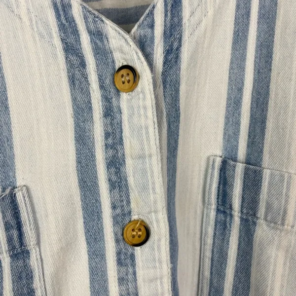 Vintage Erika Blues White Blue Striped Chambray Short Sleeve Button Up Shirt‎ - Image 4