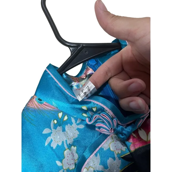 Laogudai Blue‎ Peacock Floral Mandarin Collar Chinese Style Cheongsam Dress M - Image 5