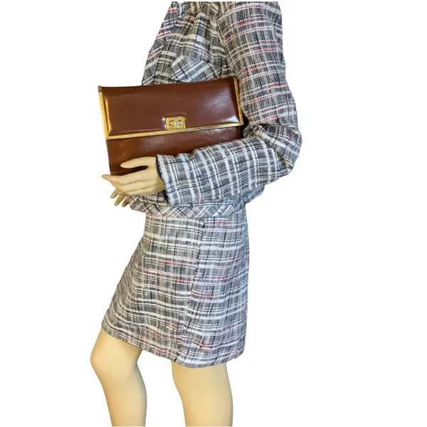 Vintage Balenca Brown Leather Framed Front Flap Shoulder Bag Or Clutch - Image 2