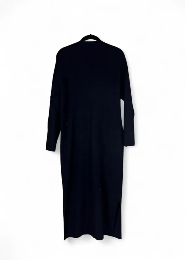 M&S Collection Sweater Dress SzM Long Sleeve Knit Midi Side Slit Metallic Thread - Image 2