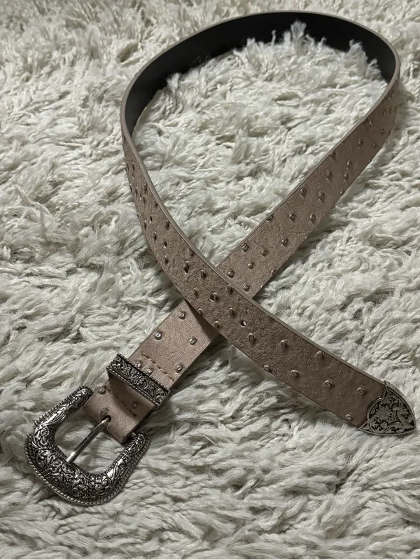 Vintage Belt Women’s Crocodile Embossed Western Beige Belt One Size - Image 8