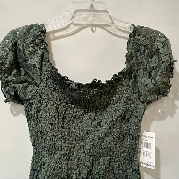 NWT Ten Sixty Sherman shirt Nordstrom Small Green Crop‎ Lace STRETCHY NEW - Image 5