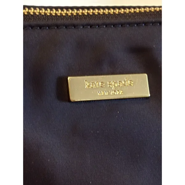 Kate Spade New York Nylon Tote Bag Navy Black Leather Straps Large - Image 5