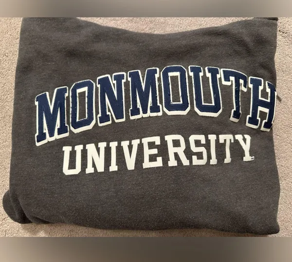 Jansport Monmouth Univesity grey drawstring sweatshirt with hood and front pocket size S - Image 3