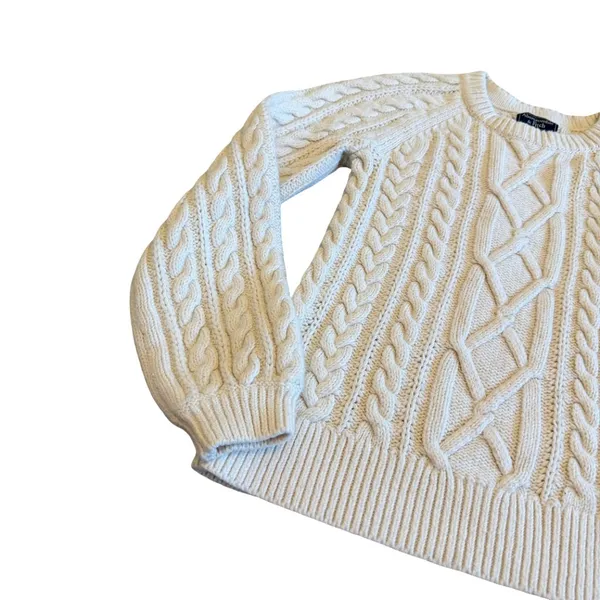 Abercrombie & Fitch Cream Thick Cableknit Sweater Pullover Chunky Cozy Sz Small - Image 2