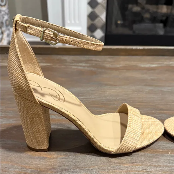 Sam‎ Edelman Yaro Block Heel Sandals 9.5W New Nude Raffia Textured - Image 3