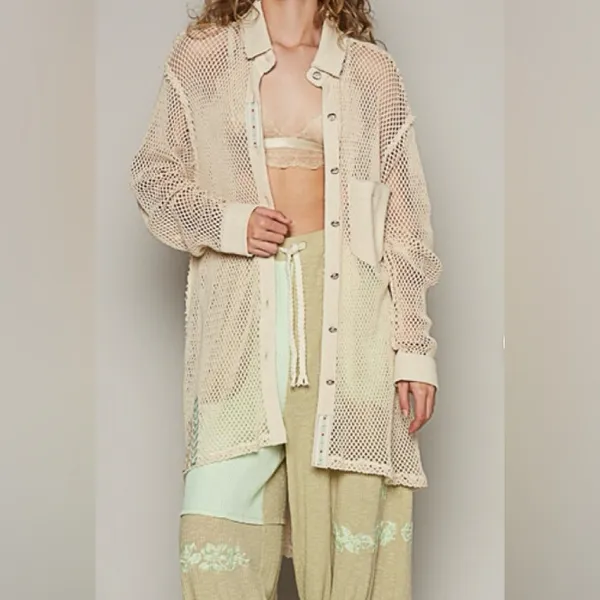 Pol open crochet Button down boho shacket Antique white. Size Medium - Image 4
