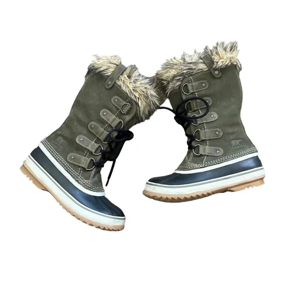 Sorel Joan of Arctic Green Waterproof Faux Fur Winter Snow Boots Size 6 - Image 2
