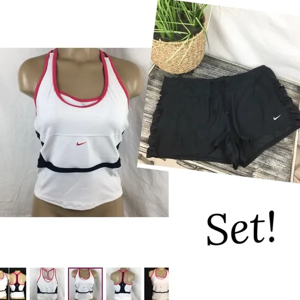 Nike SET Black Side Ruched Dri-Fit Sport Shorts & Racerback Top M L - Image 2