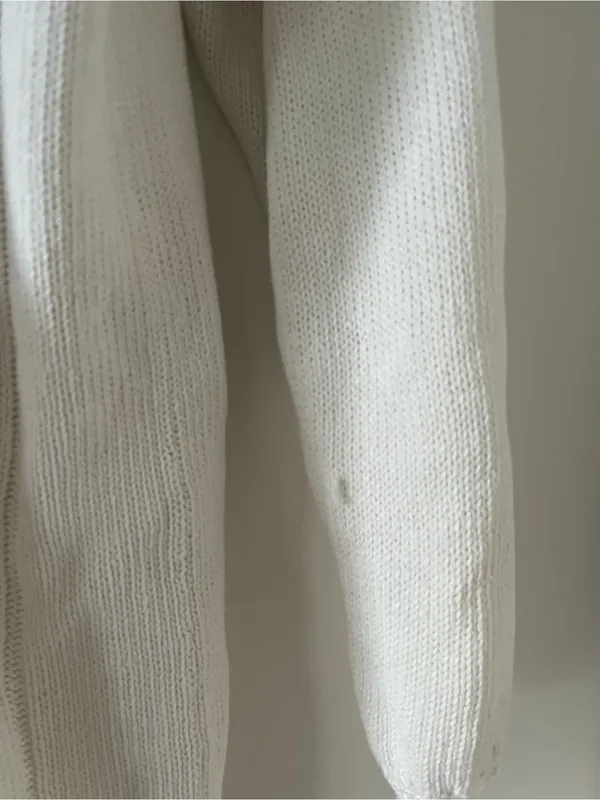 Vintage White Crochet Knit Sweater Pearl Embellished Large Cottagecore Grandma - Image 5