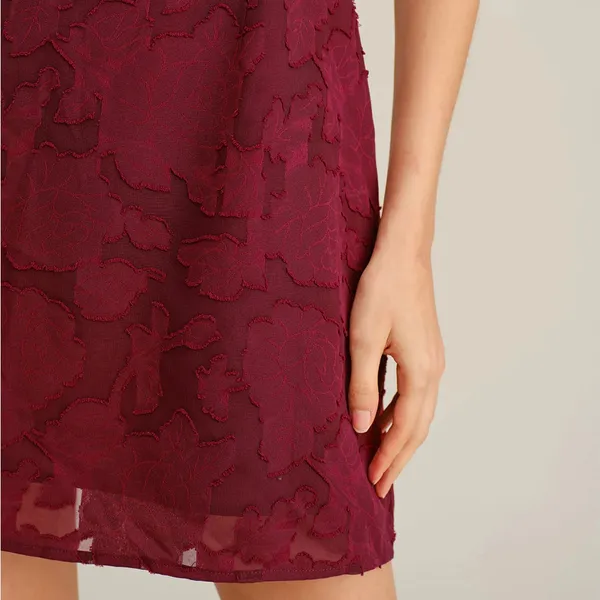 Rihoas Wine Red Floral Tie Strap Mini Dress - Image 2
