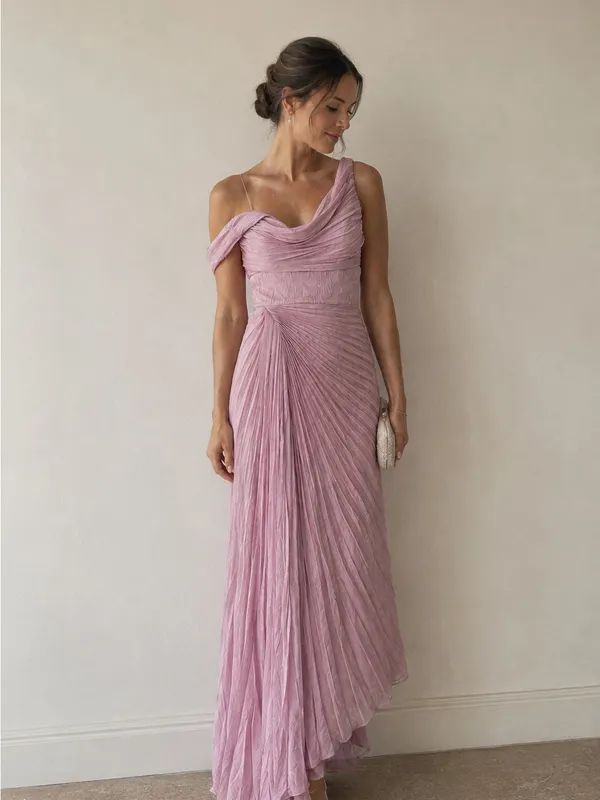 AMUR Joelle Pleated Draped Asymmetrical Gown - Image 2