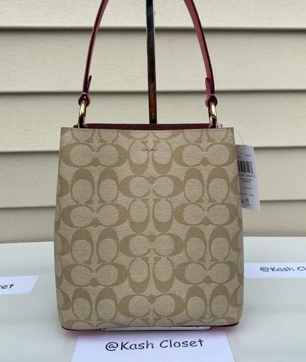 Coach KhakiPink Signature Town Small Bucket Bag - Image 6