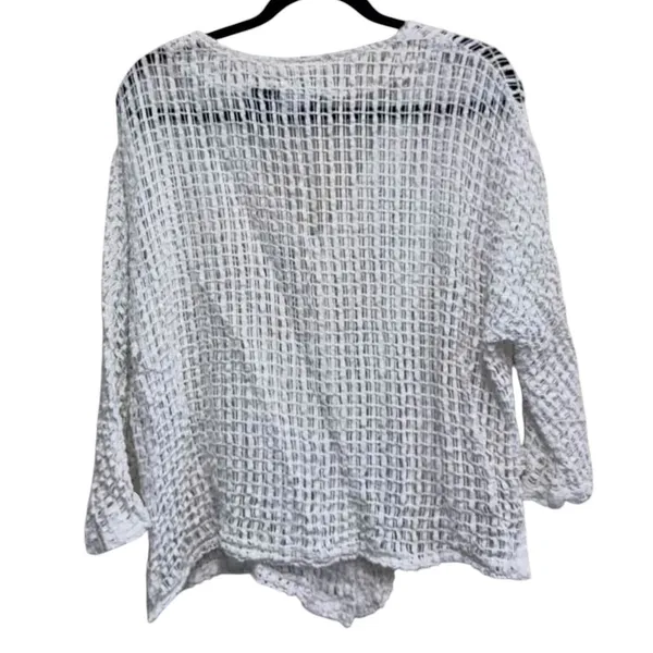 Frazzle Cardigan Womens XL White Open Weave Cotton Boho Big Button Lagenlook - Image 4