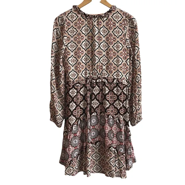 Anthropologie Mixed Print‎ Ruffle V Neck Long Sleeve Hi Low Mini Dress XS - Image 5