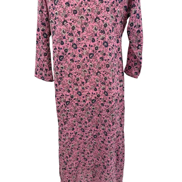 Roller Rabbit Pink Floral Cotton Maxi Dress Button‎ Front 3/4 Sleeve Size XS - Image 9