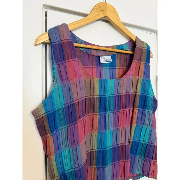 Vintage Avon Fashions Plaid 2 Piece Set Crop Top Midi Skirt Multicolor VTG M/L - Image 3