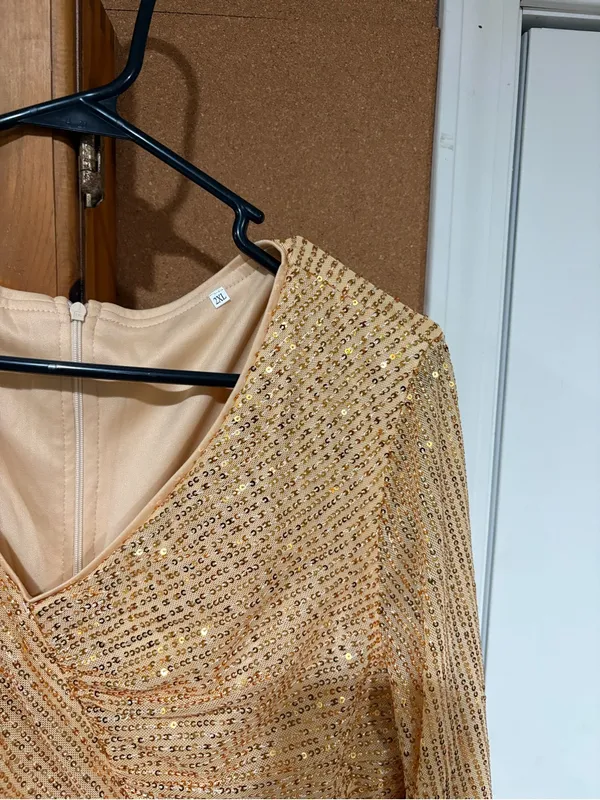 Gold Sequin Faux Wrap Maxi Dress - Image 2