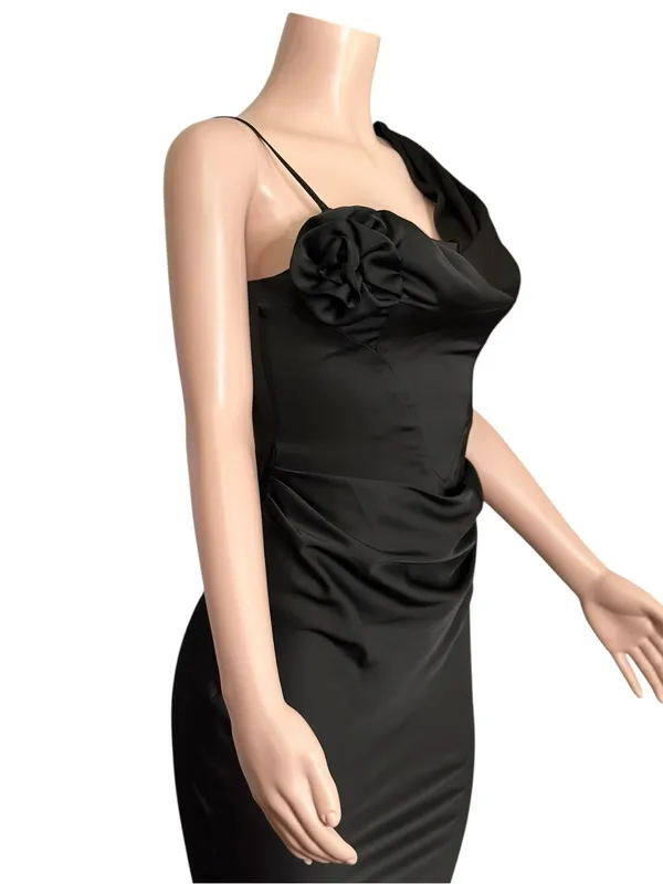 LEAU Celine Corset Drape Satin Gown, Black,Small - Image 8