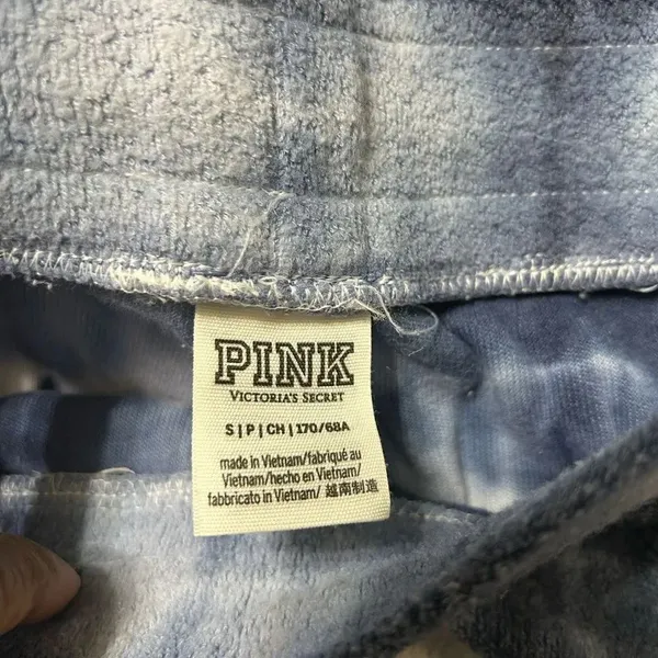 Pink Victoria Secret Tye Dye Blue and White Jogger Sweatpants (Size Small) - Image 7
