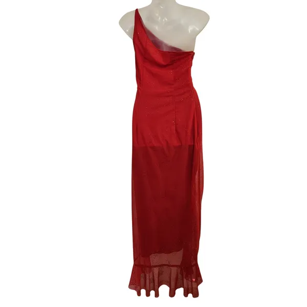Vintage Jessica McClintock for Gunne Sax Red One Shoulder Evening Formal Dress 6 - Image 4
