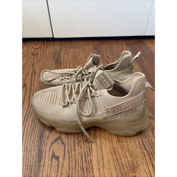 Steve Madden Women's Maxima Tan Glitter Embellished Sneaker Shoes Size 9.5 - Image 3