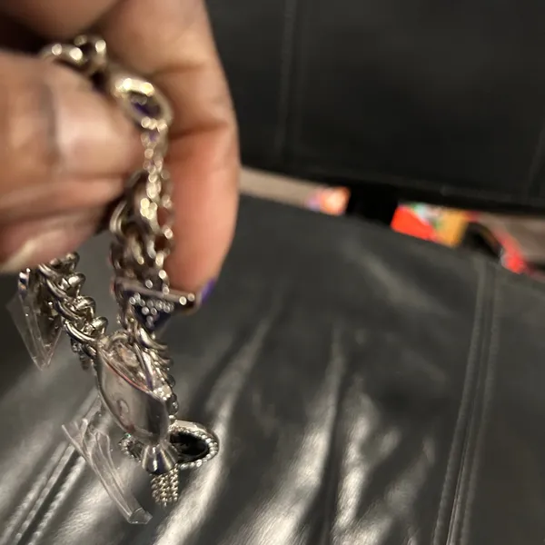 Guess Silver-Tone Charm Bracelet with Heart, Key & Medallion - Image 7